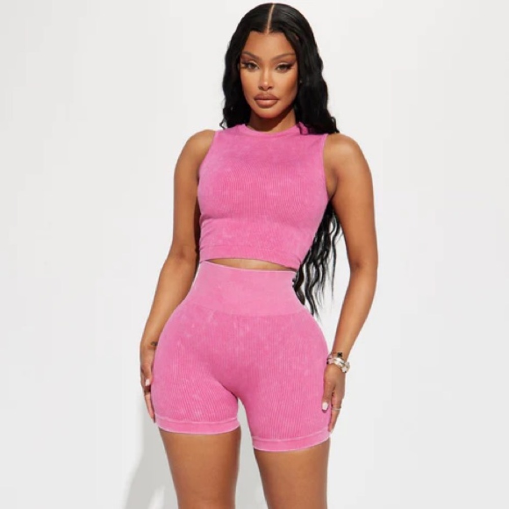 Fashion Nova Pink Biker Shorts + Top